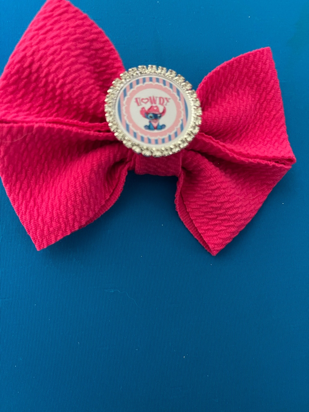 Hot Pink Bow Hair Clip with Rhinestone Accent